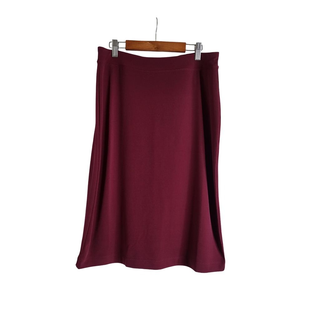 Susan Graver Essentials Burgundy Midi Skirt Small Pull On Stretch Jersey Knit